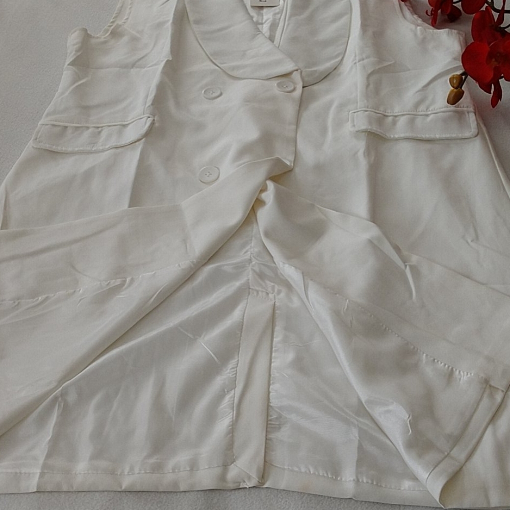 NEW Lab Coat Style White Shift Dress Sleeveless Split Front Jacket Women's XXL - Picture 5 of 8